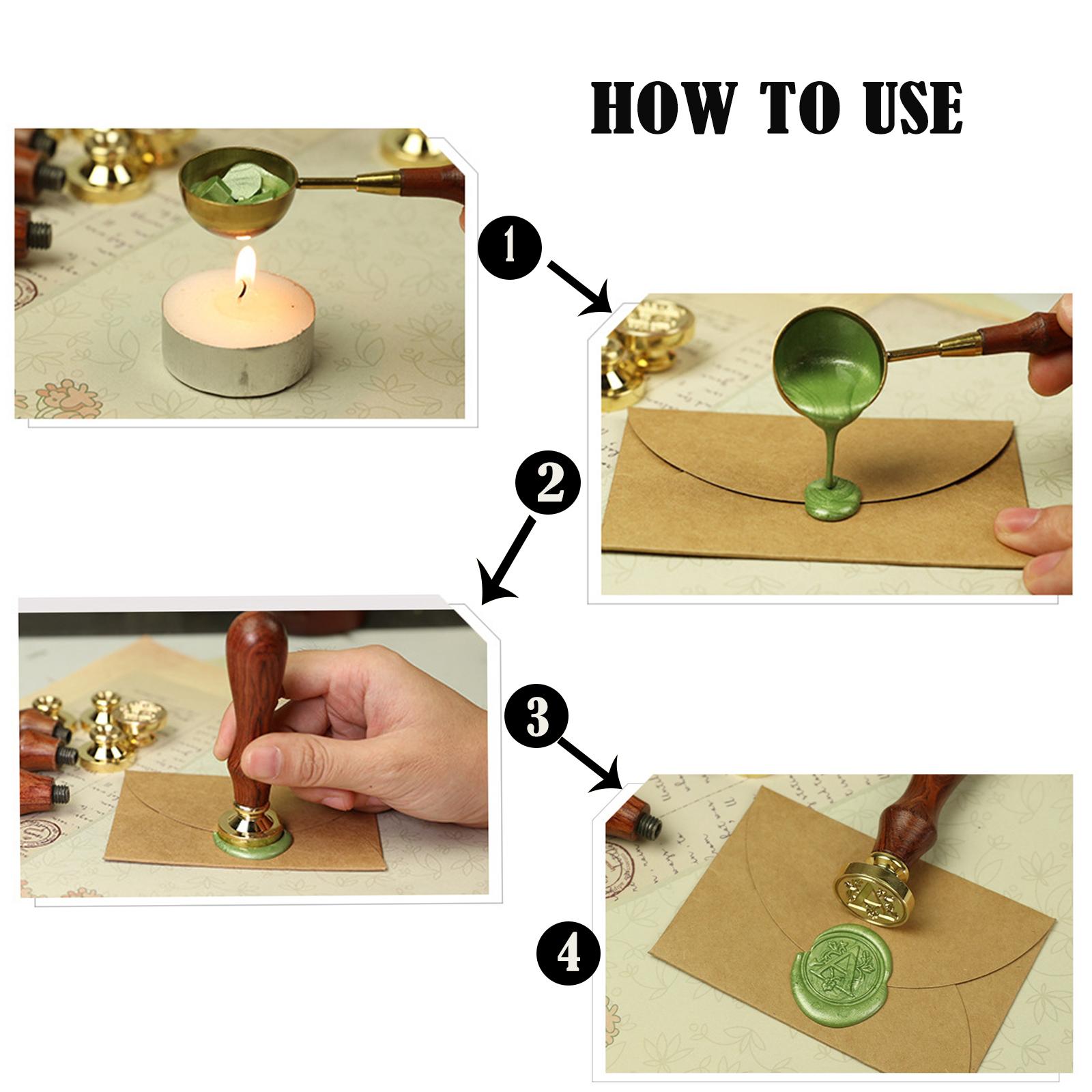 Wax Seal Letter Kit - Holzgriff-Briefwachssiegel-Set mit Messingstempel für individuelle Briefumschläge